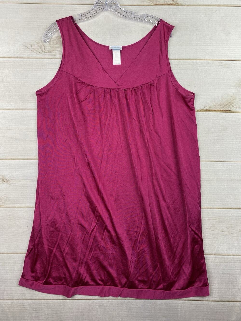 Vtg Vanity Fair Silky Nightgown Sz L Pink Nightie Sleeveless Satin V Neck